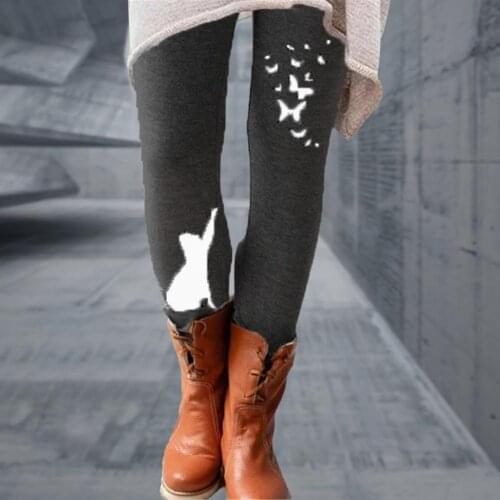 Women winter warm leggings Casual Elastic Waistband Cats Butterflies Print Leggings Long Skinny Pants Slim Leggings