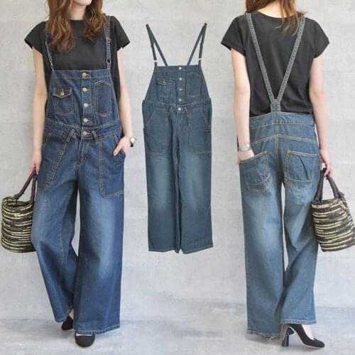Women Denim Jumpsuit Plain Casual Ladies Fashion Loose Mid Waist All-in-one Female Wide Leg Pants Summer Spring Hot Trousers
