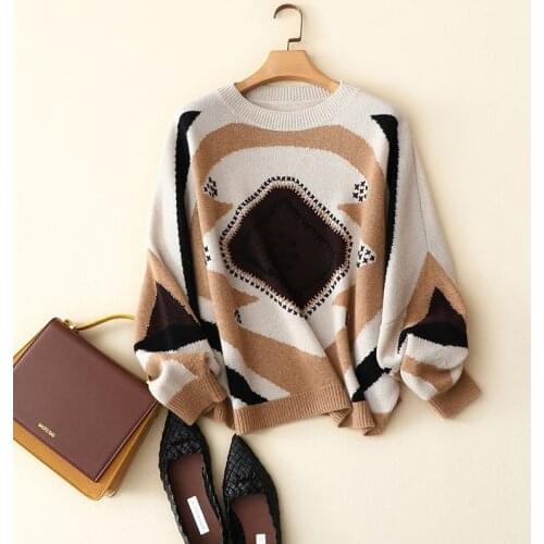 High quality 100% cashmere pullovers autumn winter designers new style batwing sleeve sweater women loose argyle jumper