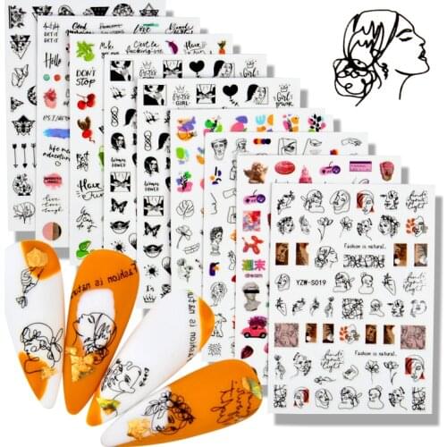 YWK 1PC 3D Nail Sticker Flower Leaf Patterns Nail Art Decals Summer Popular Art Nail Decal Decorations New