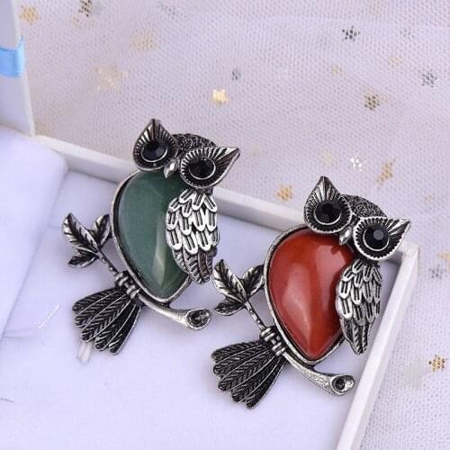 1PC Natural Crystal Mineral Jewelry Owl Brooch Noble Or Pendant Increase charm Womens Multicolor Fashion Jewelry DIY Gift Decor