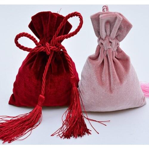 10 PCS 1 batch of red and pink two-color 10x14cm velvet wedding candy bag birthday party gift packaging bag jewelry storage bag