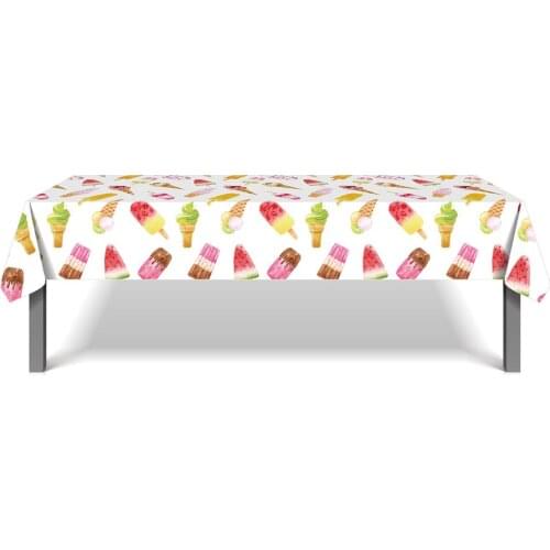 130*220cm Summer Ice Cream Disposable Happy Birthday Party Favor Tablecloth Kids Baby Shower Party Decoration Tablecover
