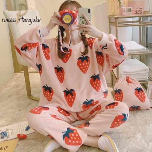 2020 Pajamas Set Autumn Winter Thick Warm Flannel Pajama Sets Cute Cartoon Animal Pyjamas Women Homewear Sleepwear Female Pajama