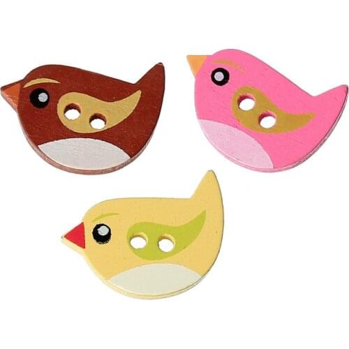 50PCS Multiolor Wood Birds Sewing Buttons 2 Holes Handmade Crafts Scrapbooking Children Kids'Apparel Making Accessories 22x15mm