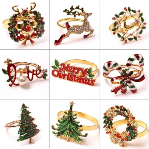 6pcs/lot Christmas Series Elk Garland Christmas Tree Bells Napkin Ring Napkin Button Paper Towel Ring