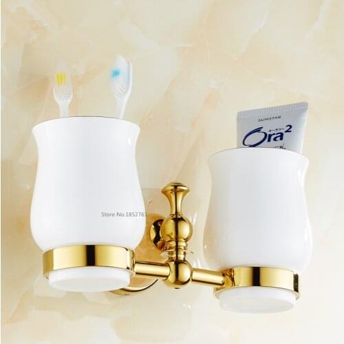 2016 Bathroom Accessories,Luxury European Style Copper Golden Finish Toothbrush Tumbler&Cup Holder ,Marble Design ,bath product