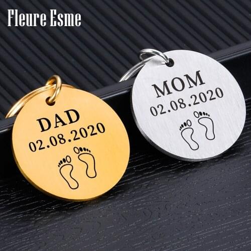 First Fathers Mother Gift Keychain for New Mom Father Keyring Personalized Date of Birth for Father and Mother New Parents Gift