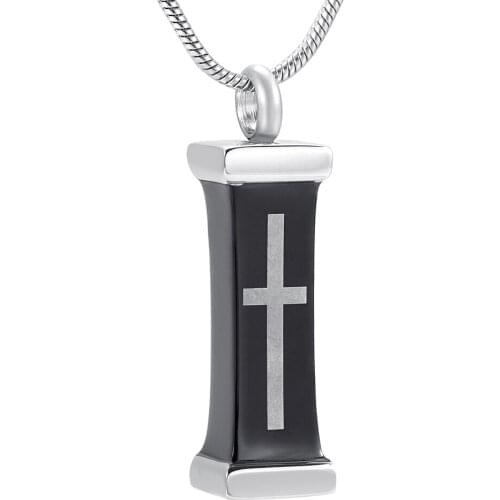 IJD9932 Jesus Cross Black Memorial Ashes Keepsake Urn Pendant Necklace Stainless Steel Cremation Funeral Casket Charm