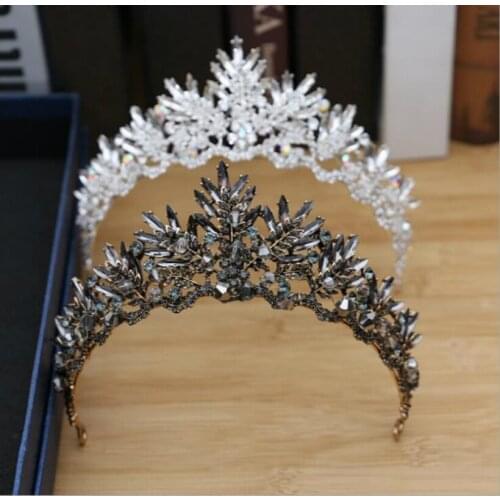 Cheap Shiny Party Tiara Clear Crystals King Queen Crown Wedding Bridal Crowns Costume Art Deco Princess Performance Tiaras Head