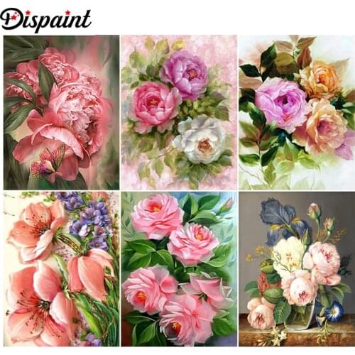 Dispaint Paint With Diamond Embroidery "Rose flower" Diamond Painting Full Square Round Picture Of Rhinestone Decor