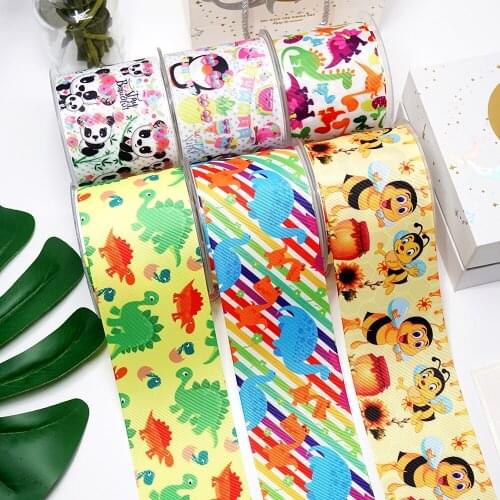 DIY Cartoon Pandas And Dinosaurs Printed Grosgrain Ribbon For Craft Supplies Sewing Accessories 5 Yards. 37355