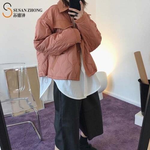 Women Coats Female Puffer Lady Padded Jacket Cozy Athleisure Fall Winter Loose Turn-Down Collar Pattern Quilted Lace-Up Waist