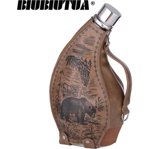 BIUBIUTUA 53oz Stainless Steel Big Hip Flask Drink Alcohol Whiskey Flasks Russian Hot Ox Horn Hip Flask With Hoister As Gift