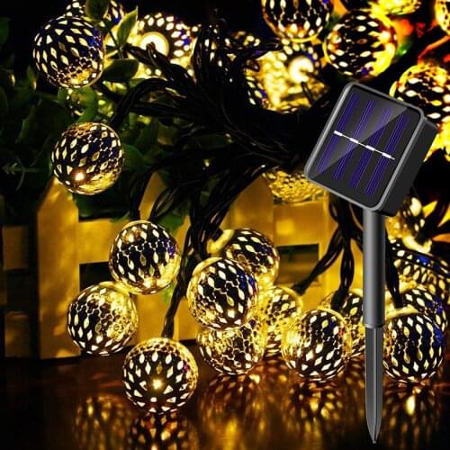 Solar String Lights Moroccan Ball 5M 20LED Globe Fairy Lights Lantern Christmas Lighting For Outdoor Garden Yard Home Decoration