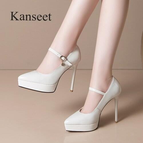 Kanseet Sexy Pointed ToeThin Heels Women Pumps Autumn High Heels Shoes Party Office Ladies Real Leather Shoes Women Plus Size 40