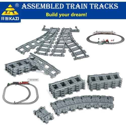 KAZI Quality DIY City Train Rail Straight & Curved Tracks Sets Building Blocks Are Suitable For VariousTrains Kid Toy Gifts