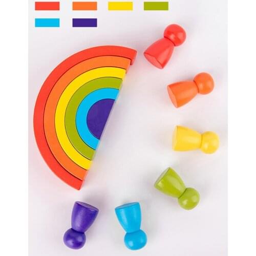 12Pcs/pack wooden rainbow blocks wooden building blocks For Kid Rainbow Building Blocks Montessori educational wooden toy