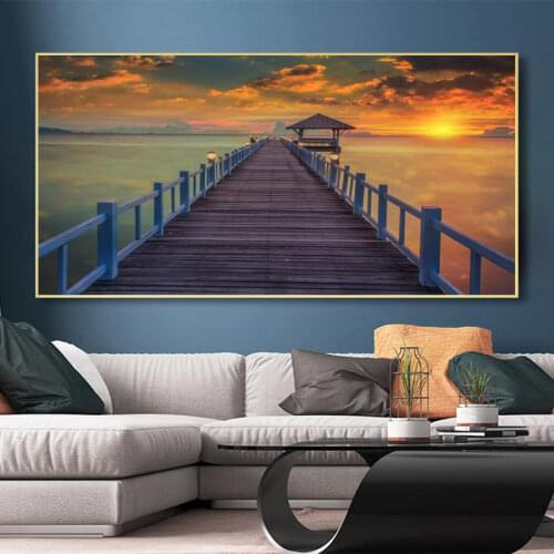 Bridge Sunset Pictures Beach Clouds Canvas Painting Home Decor Landscape Posters And Prints Wall Art for Living Room Decoration