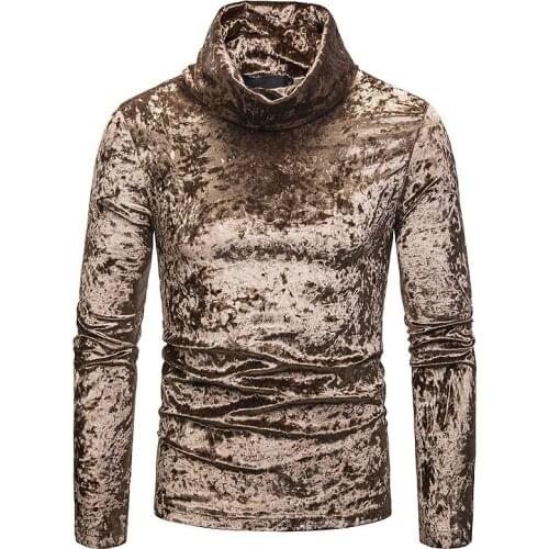 Men autumn Streetwear Turtleneck Long sleeve Velour velvet t shirt Fashion Male hip hop Slim casual Swag Velvet Flannel Tees Top