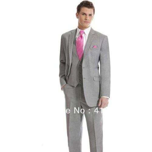 Gray Sell well 2 buttons Notch Lapel Light grey Groom wear Tuxedos Groomsmen Mens Wedding dress!Best man Suit/CUSTOM men tuxedo
