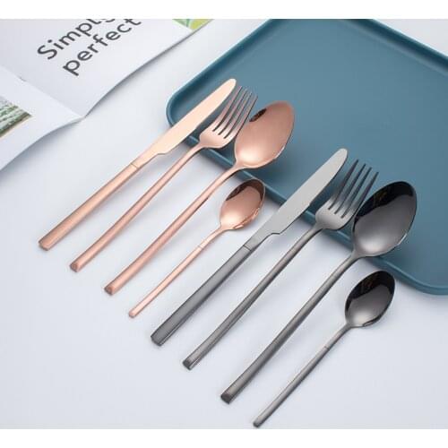 16pcs Knight Stainless Steel Cutlery Square Handle Set Western Steak Cutlery Set Knife Spoon Fork Teaspoon Home Dinnerware Sets
