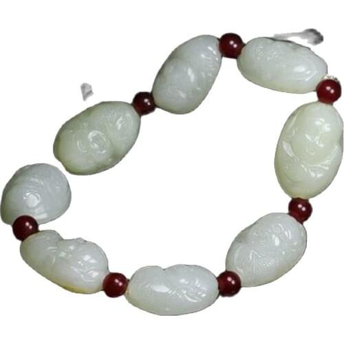 Natural seeds of Xinjiang Hetian jade seed Carved white beads Jade hand string