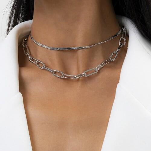 2021 New Simple Double Geometric Hollow Flat Snake Chain Necklace Fashion Retro Clavicle Set Necklace Accessories Wedding Gift