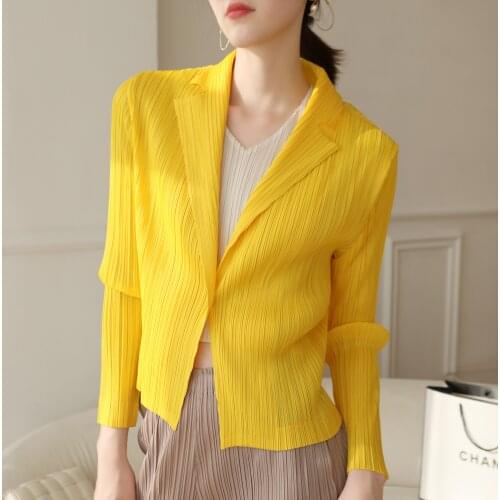 New product preferential 2020 Autumn spring Miyake pleated base small suit one-button long sleeve cardigan small coat