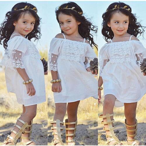 3-7 Years Girls Lace Princess Dresses Kid Baby Party Wedding Formal Mini Tulle Dress White Dresses Sundress