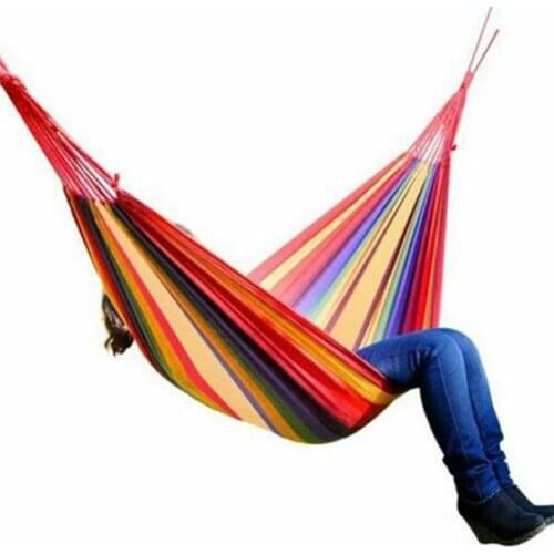 Outdoor Stripe Hammock Single/Double Person Canvas Camping Widen Swing Hang Bed