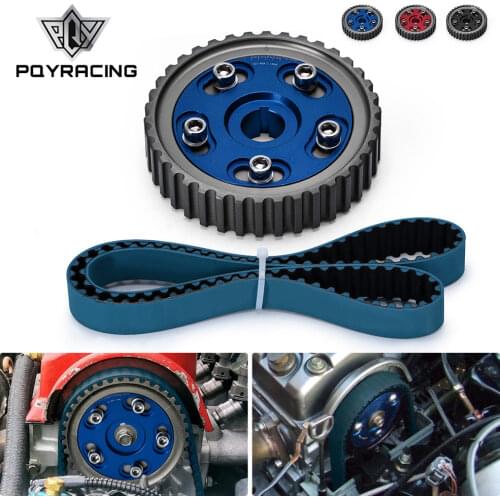 PQY - HNBR Racing Timing Belt BLUE + Aluminum Cam Gear Blue FOR 92-00 Civic D16Z D16Y PQY-TB1002B+6542B