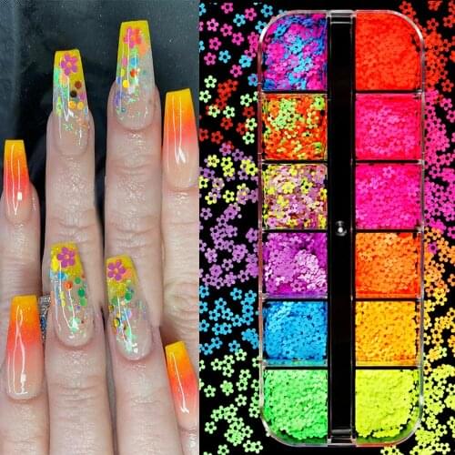 Mixed Colors 4MM Neon Flower Nail Sequins Fluorescence Sparkly Glitter Flakes Nail Art Slices Gel Polish Manicure 3D Decorations
