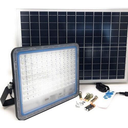 LED spotlight lamp 200W 6500k cool white with remote control solar energy photovoltaic solar panel Sun lights