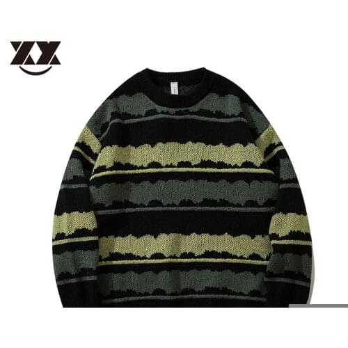 Campus Striped Knitted Sweater Men Women Hip Hop Autumn Winter Harajuku Streetwear Pullover FeMale Loose Couples Sweaters Unisex