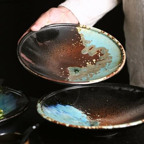 Japanese Ceramic Hat Bowl 10 Inch Western-style Ramen Plate Retro Tableware Home Round Noodle Soup Salad Bowl Kitchen Tableware