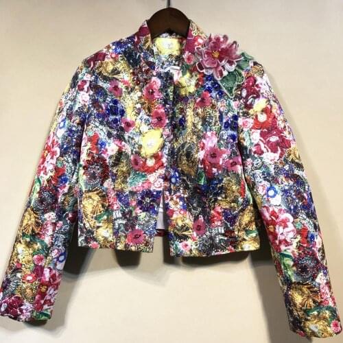 Brand new high quality floral beading womens jackets 2021 autumn runways flower applique short coat A871