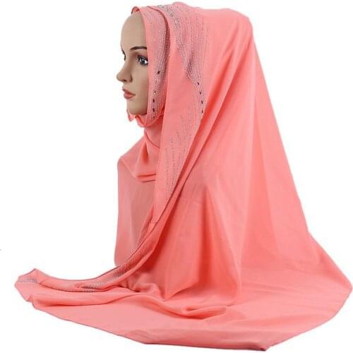 2019 Summer Premium Bubble Chiffon Women Scarves Long Shawl Muslim Female Hijab Headscarf Exquisite Rhinestone Voile 27.5*67inch