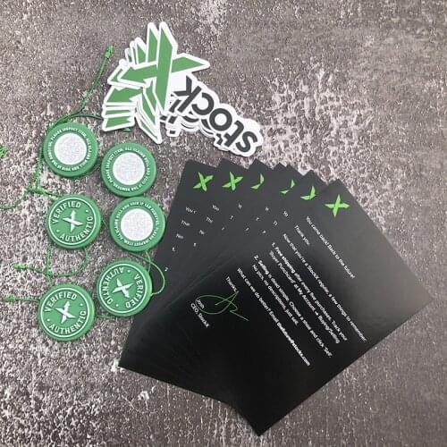 1sets 5sets 10sets Lot 2020 StockX Tag Green Circular Tag Rcode Stickers Flyer Plastic Shoe Buckle Verified X Authentic Tag