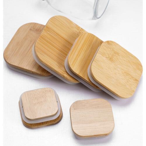 2Pcs Bamboo Mason Jar Storage Canning Lids Drinking Cup Covers Reusable Seal Ring Square Wide Mouth Mason Jar Glass Jar Supplies
