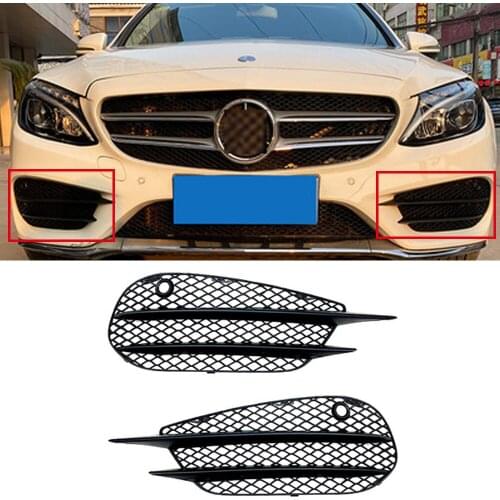 2Pcs Car Black Front Bumper Grill Grille Fog Light Cover For Mercedes Benz C Class W205 C180 C200 C260 2015 2016 2017 2018