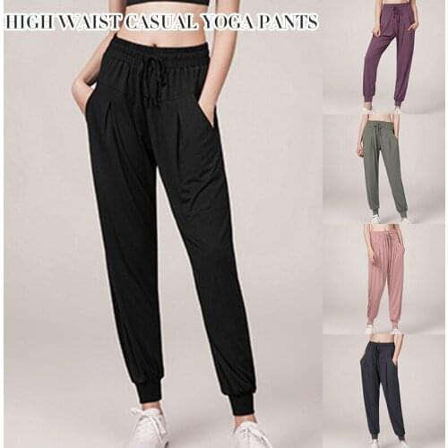 2021 Leisure Yoga Pants Quick-Drying Loose Slimming Sports Pants Womens Trousers Running Fitness Solid Color Pocket N66