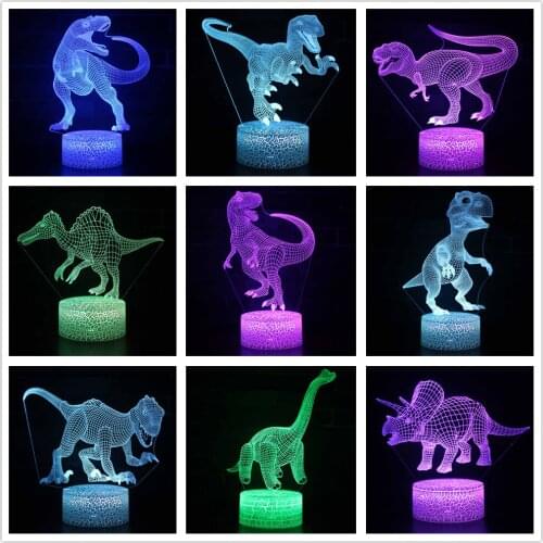 3D Night Lights Acrylic 7 Colors Changing Dinosaur USB Remote Touch Table Lamp for Kids Gift Bedroom Decoration