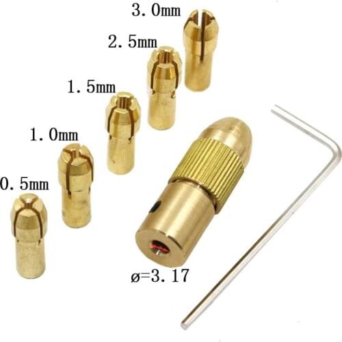 7Pcs Mini Drill Chucks 0.5-3.0mm Fit For Micro Twist Electronic Dremel Drill Collet Clamp Set Power Tool Accessories With Wrench