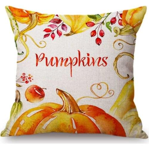 Watercolor Autumn Harvest Pumpkin Floral Leaves Decorative Throw Pillow Cover Cotton Linen Thanksgiving Day Decor Cushion Cover