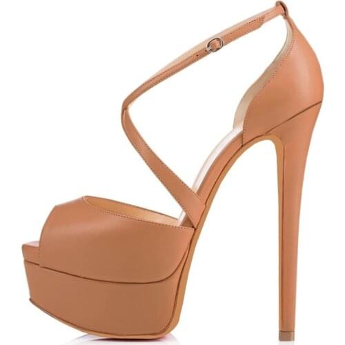 Women Sandals Sexy 14cm Super High Heels Leather Platform Pointed Toes Ankle Strap Sandals Nightclub Party Red Wedding Shoes