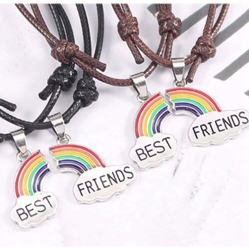 1 Pair Rainbow Best Friends Bracelets For Women Girl Retro Leather Rope Adjustable Size Bangles Bff Forever LGBT Jewelry Gift