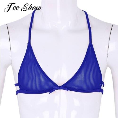 Mens Sexy Lingerie Sissy Triangle Bralette Mesh See Through Sheer Lace Bra Top Y-shape Back Wire-free Unlined Bralette Bra Tops