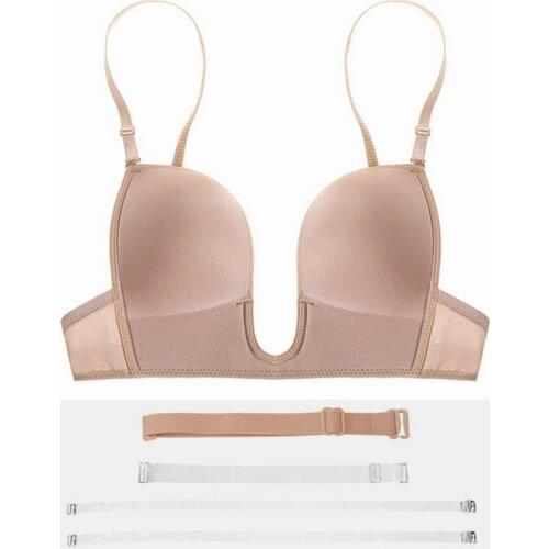 Strapless Bra Sexy Backless Invisible Bras Women Lingerie Sexy Deep U Neck Underwear for Wedding Dress Fox Gathered Push Up Bra