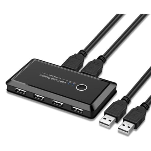 Black USB Switch Selector Professional USB 2.0 KVM Switches for Keyboard Mouse Printer Monitor 2 PC Sharing 4 USB Devices